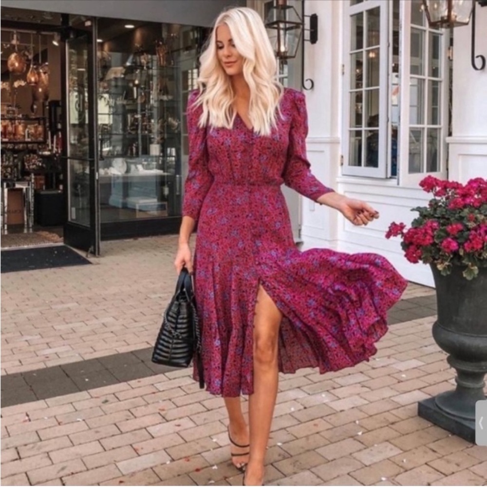 Veronica Beard Lasanna Dress pink floral ruffle sz 4
